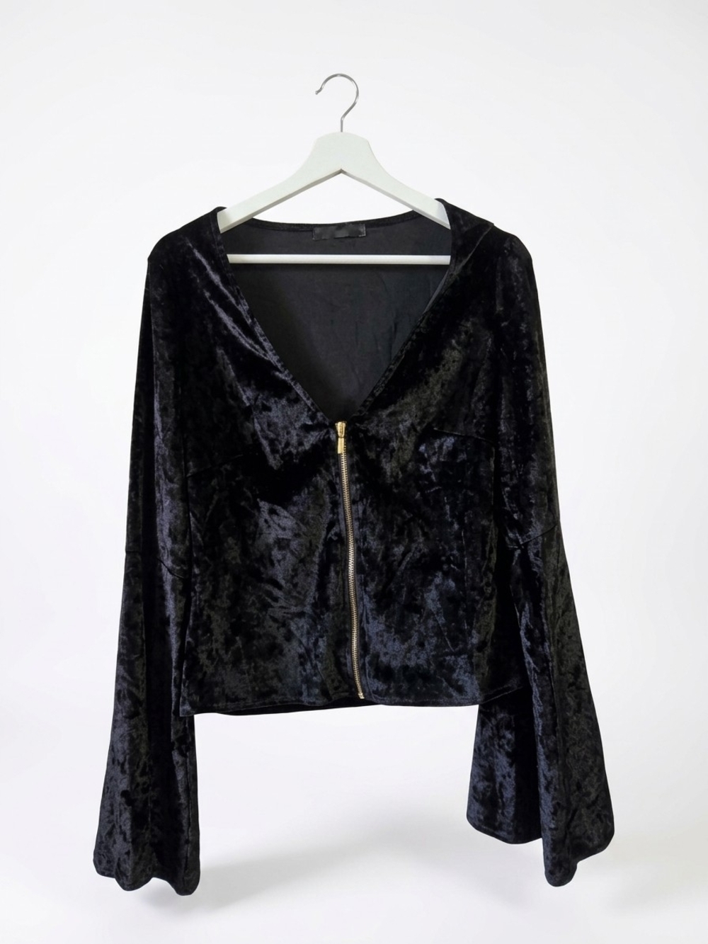 Guess Black Velvet Zip-Front Crop Top